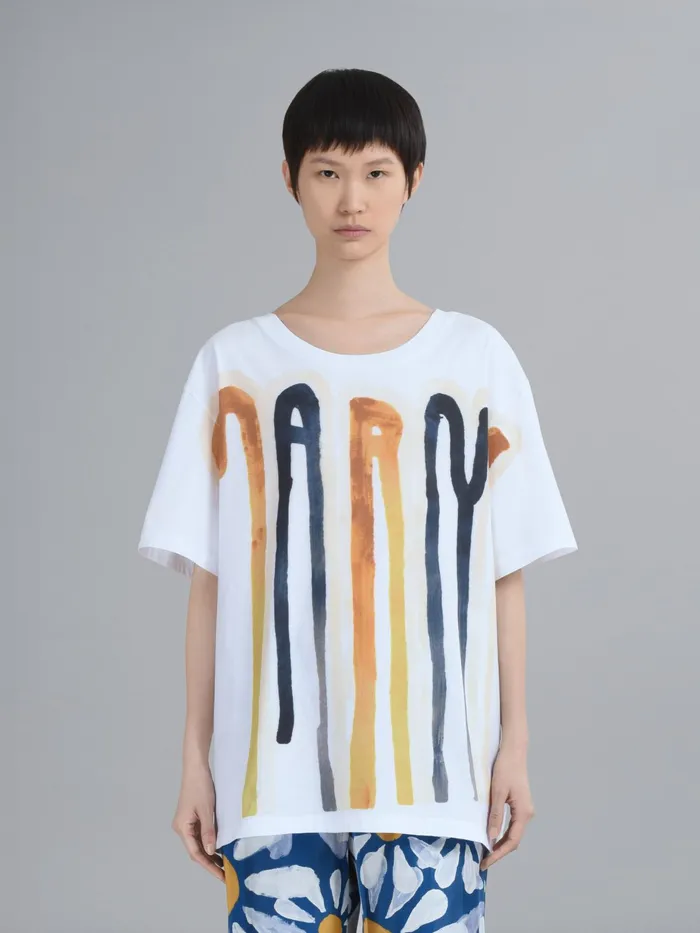 Marni Dripping Logo Jersey Tshirt Maize Womens Sweatshirts and TShirts Marni Dripping Logo Jersey Tshirt Maize Womens Sweatshirts and TShirts