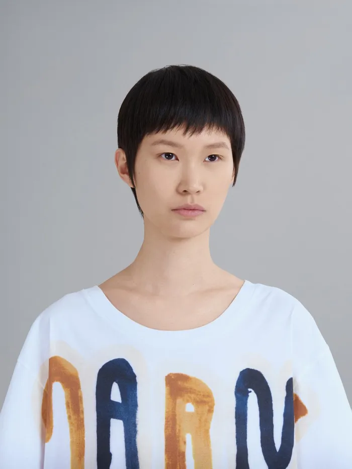 Marni Dripping Logo Jersey Tshirt Maize Womens Sweatshirts and TShirts Marni Dripping Logo Jersey Tshirt Maize Womens Sweatshirts and TShirts