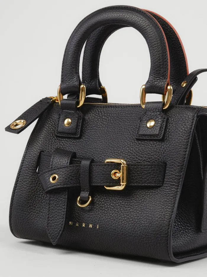 Marni Grained Calf Treasure Mini Top Handle Bag Black Womens Handbags Marni Grained Calf Treasure Mini Top Handle Bag Black Womens Handbags