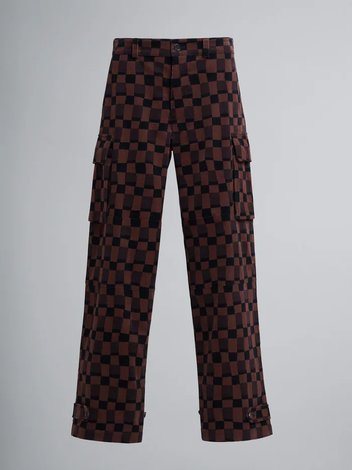 Marni Iconic Damier Print Corduroy Cargo Trousers Clay Mens Trousers