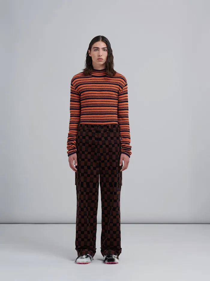Marni Iconic Damier Print Corduroy Cargo Trousers Clay Mens Trousers Marni Iconic Damier Print Corduroy Cargo Trousers Clay Mens Trousers