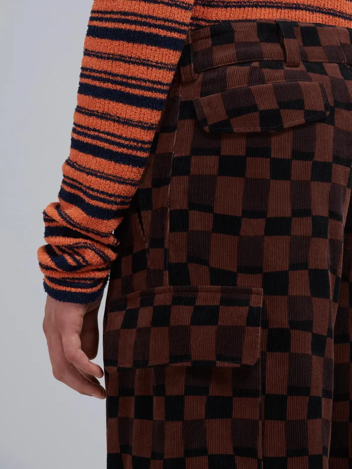 Marni Iconic Damier Print Corduroy Cargo Trousers Clay Mens Trousers Marni Iconic Damier Print Corduroy Cargo Trousers Clay Mens Trousers