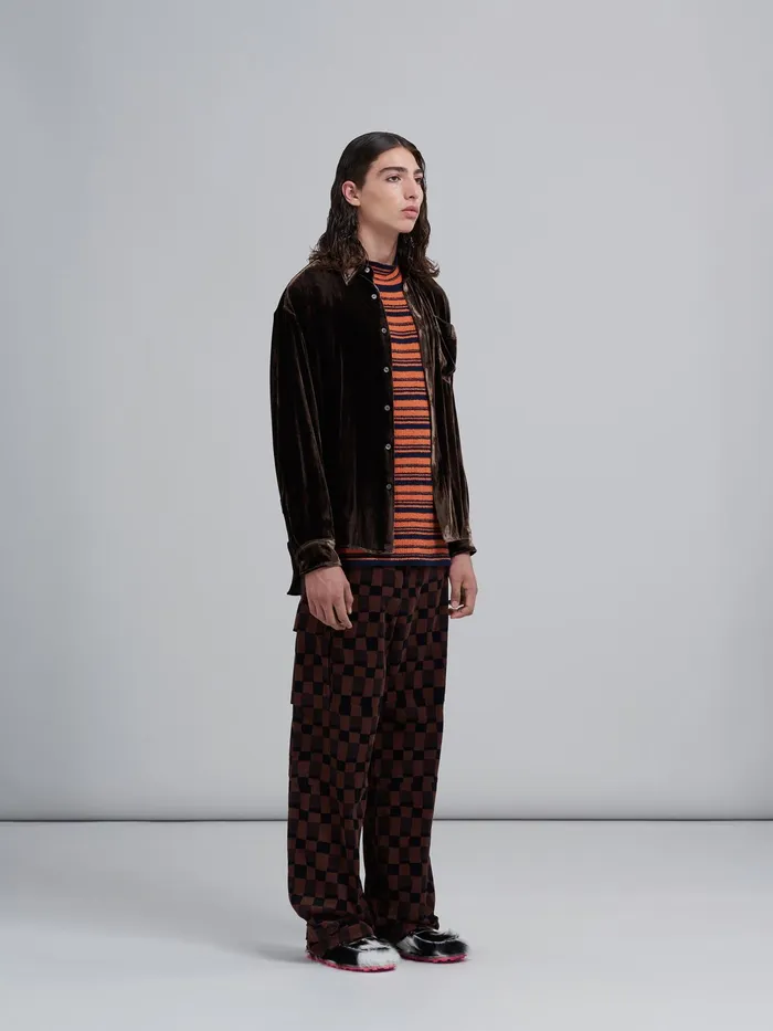 Marni Iconic Damier Print Corduroy Cargo Trousers Clay Mens Trousers Marni Iconic Damier Print Corduroy Cargo Trousers Clay Mens Trousers