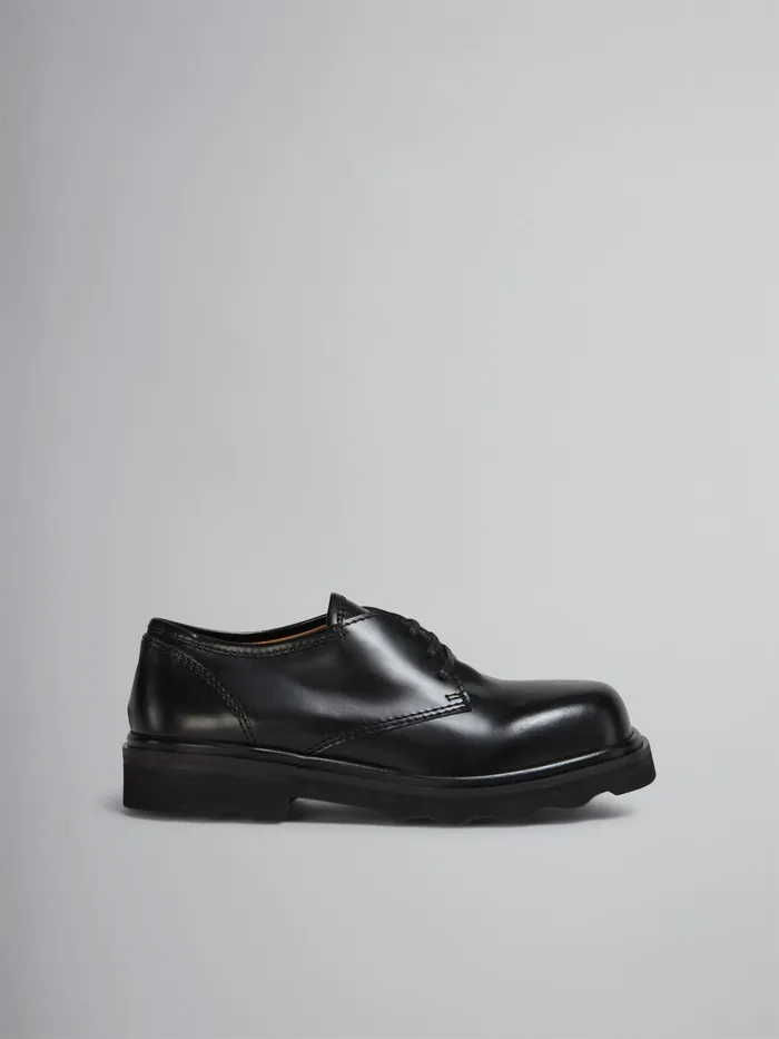 Marni Laceup In Shiny Smooth Calfskin Black Womens Flats