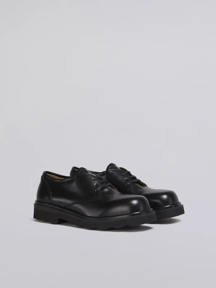 Marni Laceup In Shiny Smooth Calfskin Black Womens Flats Marni Laceup In Shiny Smooth Calfskin Black Womens Flats