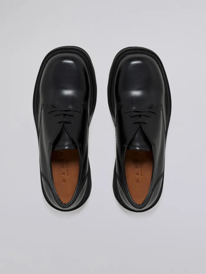 Marni Laceup In Shiny Smooth Calfskin Black Womens Flats Marni Laceup In Shiny Smooth Calfskin Black Womens Flats