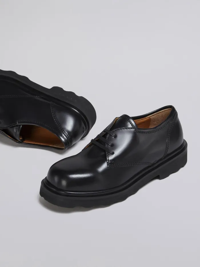 Marni Laceup In Shiny Smooth Calfskin Black Womens Flats Marni Laceup In Shiny Smooth Calfskin Black Womens Flats