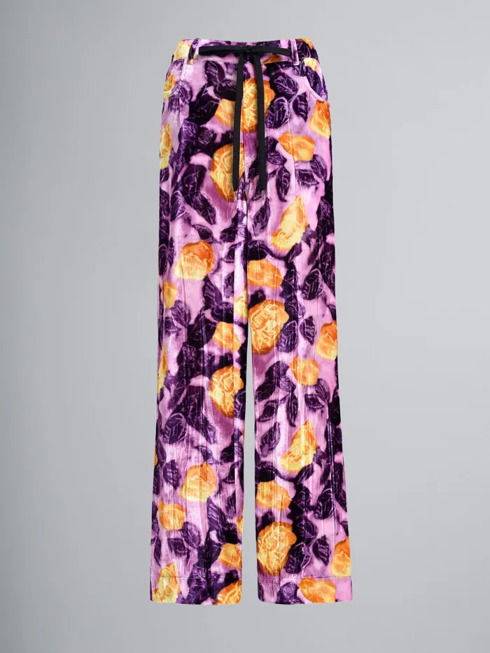Marni Morning Blossom Velvet Print Trousers Crocus Womens Pants