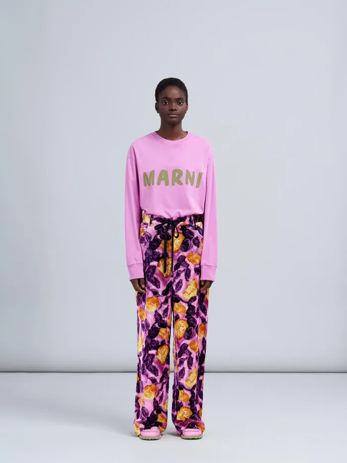 Marni Morning Blossom Velvet Print Trousers Crocus Womens Pants Marni Morning Blossom Velvet Print Trousers Crocus Womens Pants