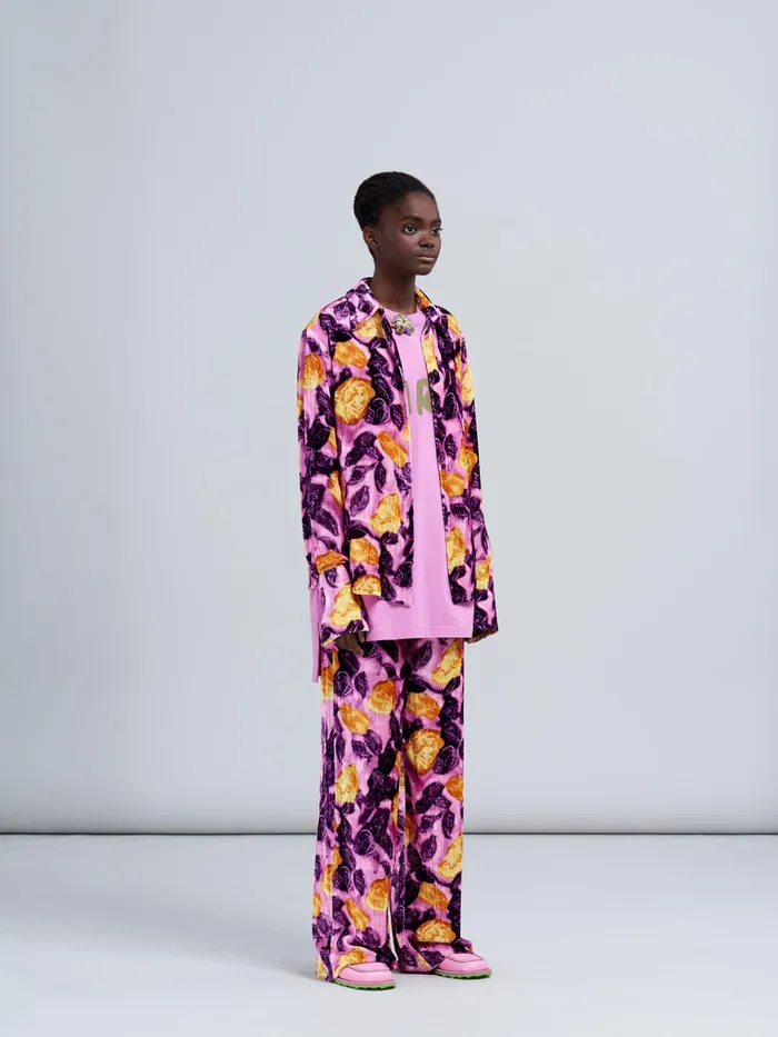 Marni Morning Blossom Velvet Print Trousers Crocus Womens Pants Marni Morning Blossom Velvet Print Trousers Crocus Womens Pants