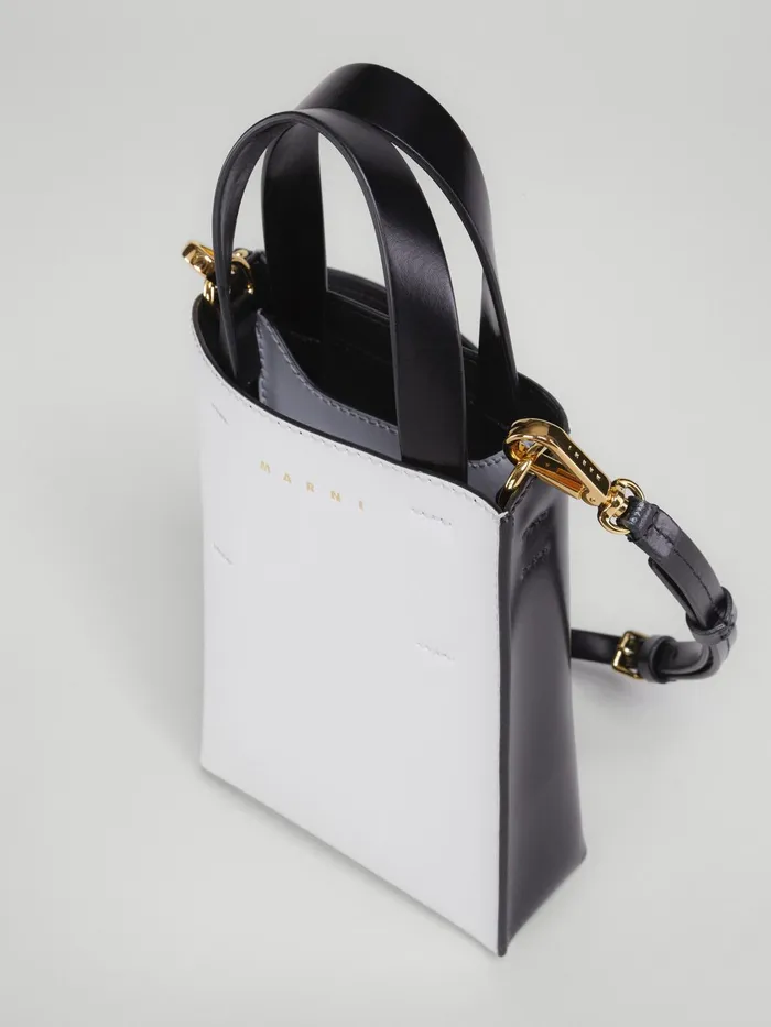 Marni Museo Nano Bag In White And Black Leather Stone Womens Shopping Bags Marni Museo Nano Bag In White And Black Leather Stone Womens Shopping Bags