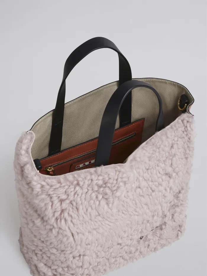 Marni Museo Soft Small Bag In Pnk Shearling Quartz Womens Shopping Bags Marni Museo Soft Small Bag In Pnk Shearling Quartz Womens Shopping Bags