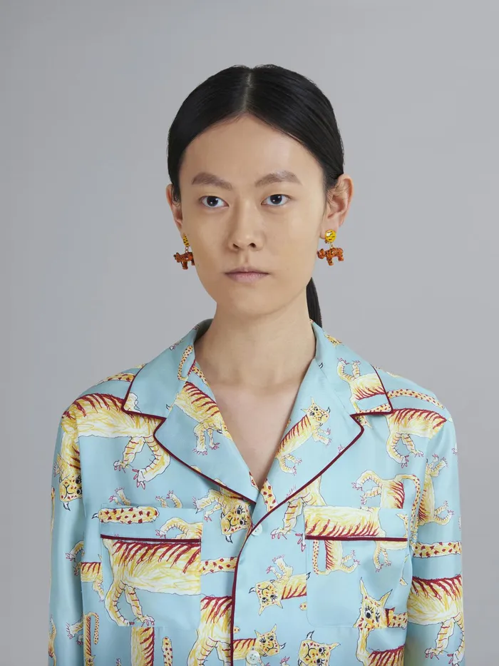 Marni Naif Tiger Clipon Earrings In Metal And Resin Orange Womens Earrings Marni Naif Tiger Clipon Earrings In Metal And Resin Orange Womens Earrings
