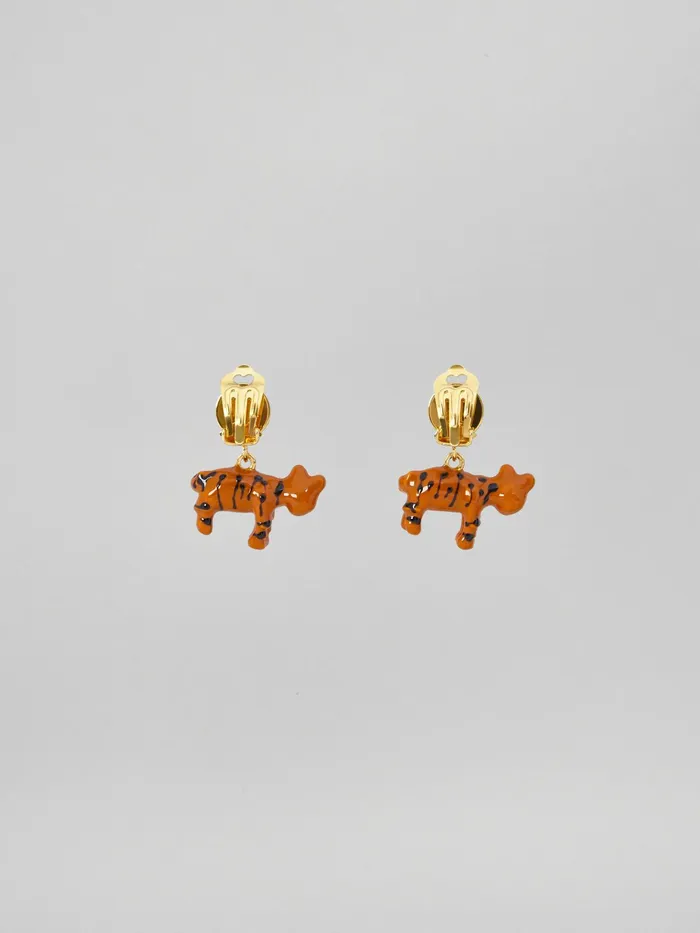 Marni Naif Tiger Clipon Earrings In Metal And Resin Orange Womens Earrings Marni Naif Tiger Clipon Earrings In Metal And Resin Orange Womens Earrings