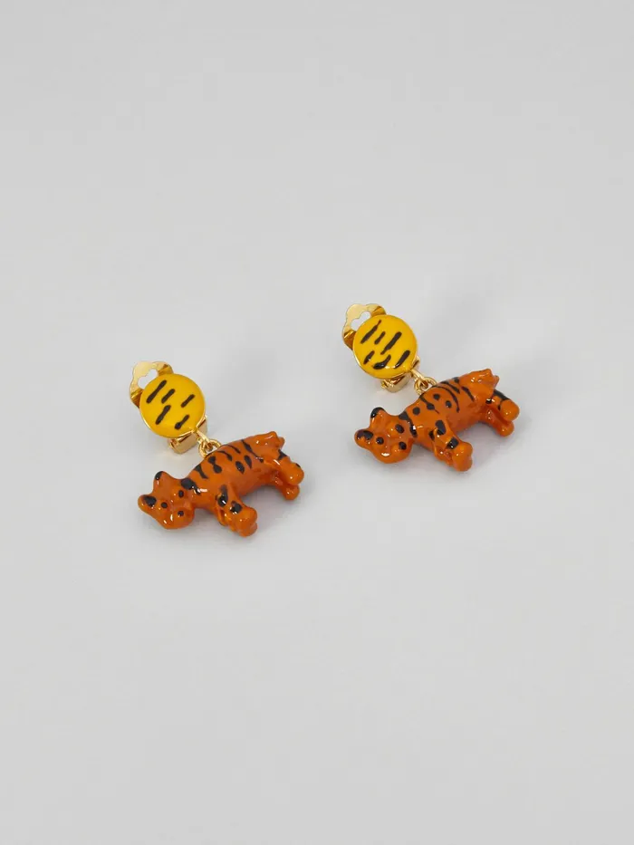 Marni Naif Tiger Clipon Earrings In Metal And Resin Orange Womens Earrings Marni Naif Tiger Clipon Earrings In Metal And Resin Orange Womens Earrings