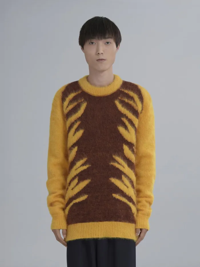 Marni Naif Tiger Inlay Sweater Maize Mens Knitwear Marni Naif Tiger Inlay Sweater Maize Mens Knitwear