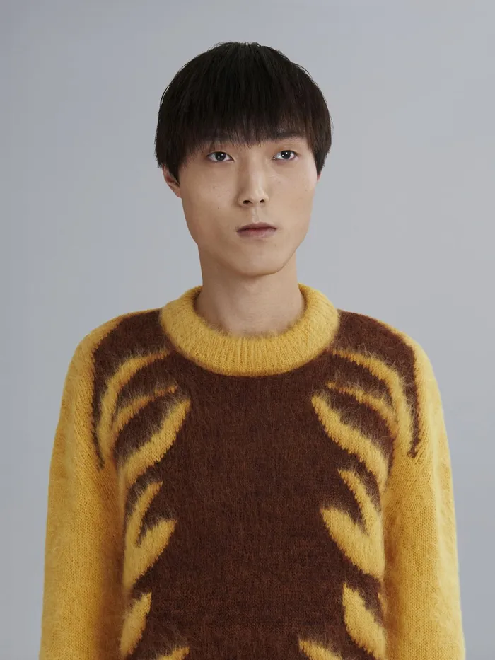 Marni Naif Tiger Inlay Sweater Maize Mens Knitwear Marni Naif Tiger Inlay Sweater Maize Mens Knitwear