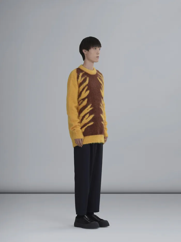 Marni Naif Tiger Inlay Sweater Maize Mens Knitwear Marni Naif Tiger Inlay Sweater Maize Mens Knitwear