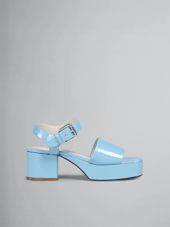 Marni Pale Blue Patent Leather Sandal Celeste Womens Sandals and Wedges
