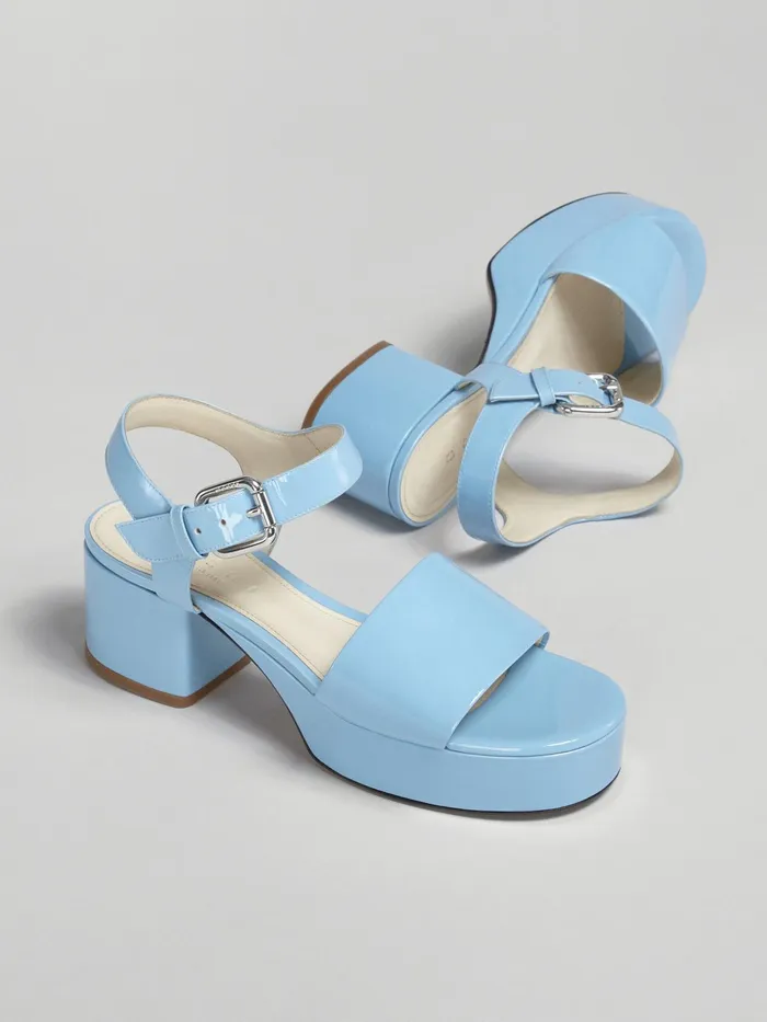 Marni Pale Blue Patent Leather Sandal Celeste Womens Sandals and Wedges Marni Pale Blue Patent Leather Sandal Celeste Womens Sandals and Wedges