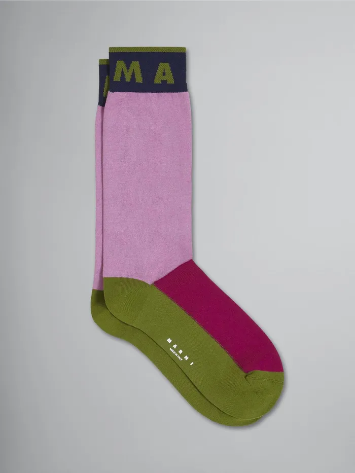 Marni Pink Fuchsia And Green Cotton And Nylon Sock Camelia Womens Socks