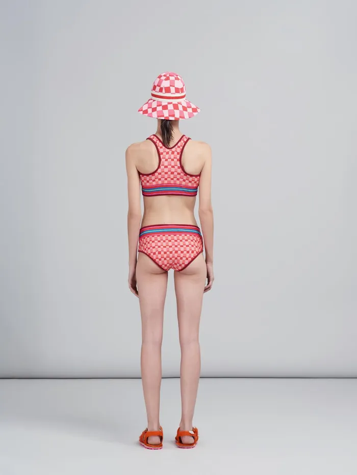 Marni Pink Iconic Damier Print Stretch Fabric Bikini Crocus Womens Beachwear Marni Pink Iconic Damier Print Stretch Fabric Bikini Crocus Womens Beachwear