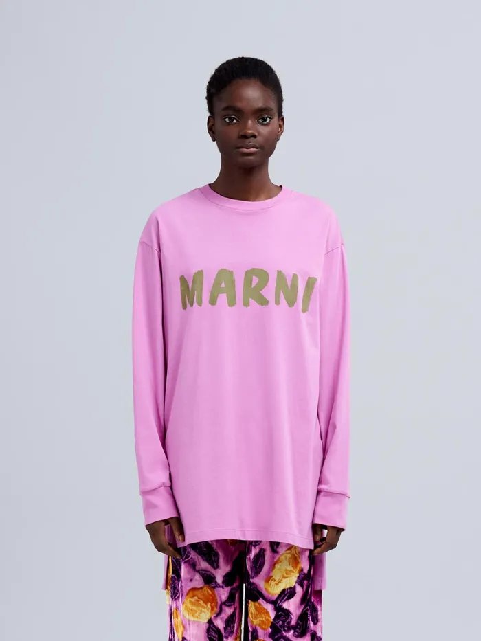 Marni Pink Logo Print Organic Jersey Tshirt Crocus Womens Sweatshirts and TShirts Marni Pink Logo Print Organic Jersey Tshirt Crocus Womens Sweatshirts and TShirts