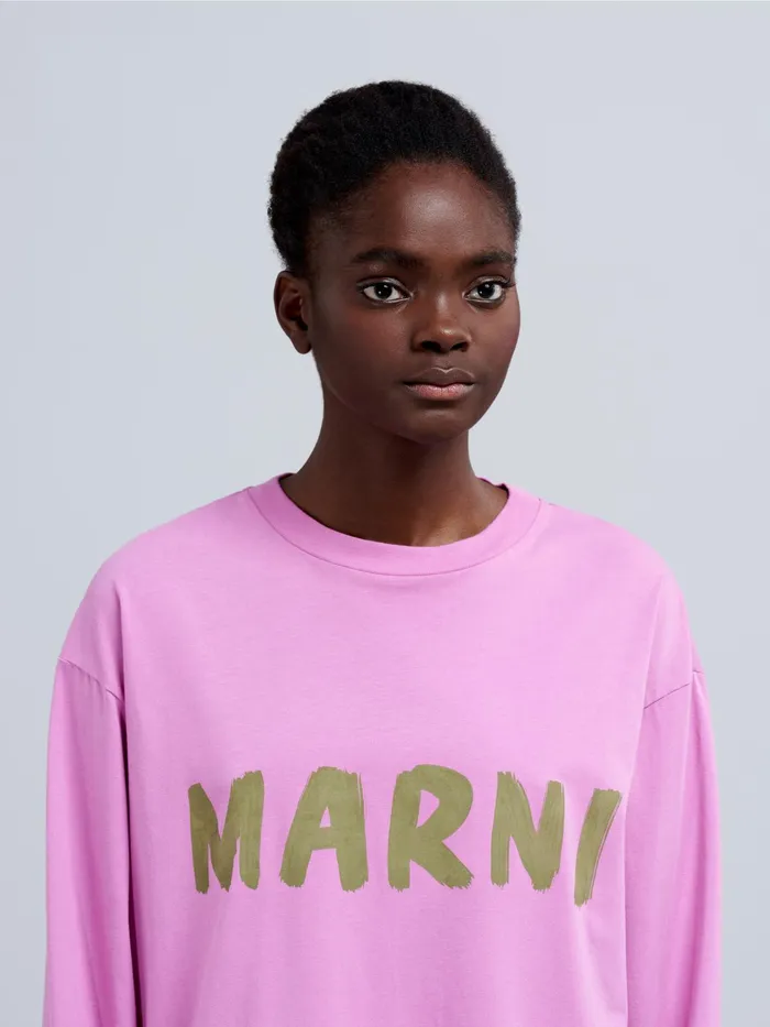 Marni Pink Logo Print Organic Jersey Tshirt Crocus Womens Sweatshirts and TShirts Marni Pink Logo Print Organic Jersey Tshirt Crocus Womens Sweatshirts and TShirts