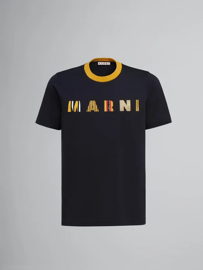 Marni Stripe Logo Print Black Bio Jersey Tshirt Gold Mens Sweatshirts and Tshirts