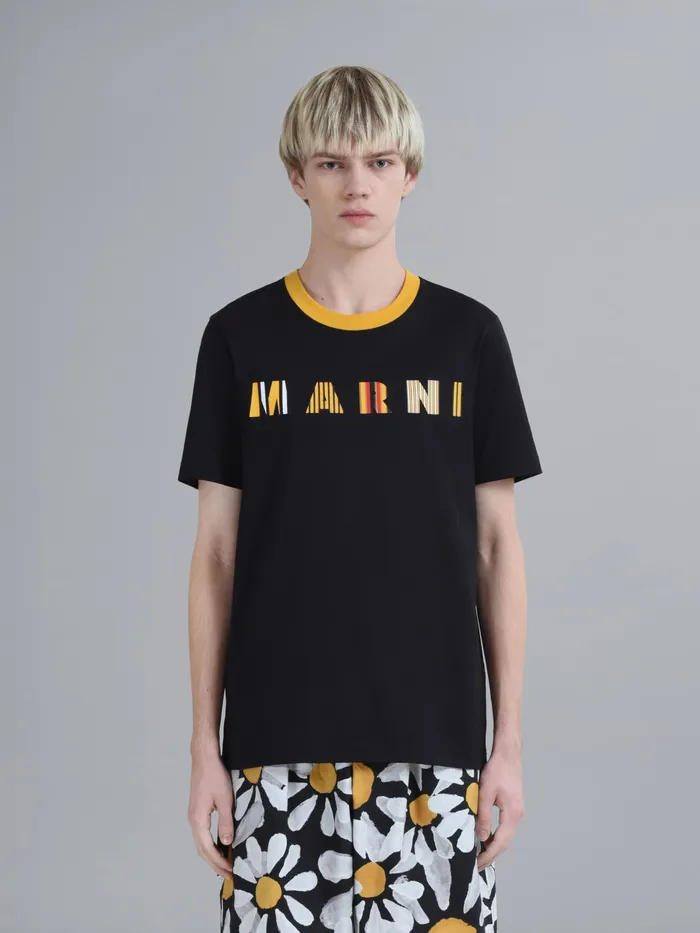 Marni Stripe Logo Print Black Bio Jersey Tshirt Gold Mens Sweatshirts and Tshirts Marni Stripe Logo Print Black Bio Jersey Tshirt Gold Mens Sweatshirts and Tshirts