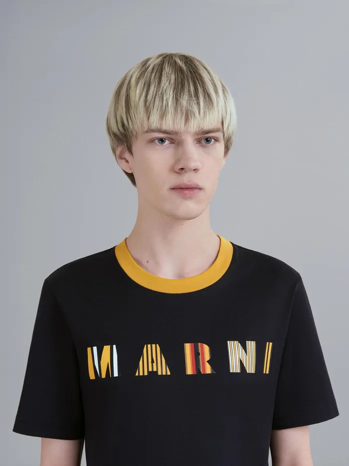 Marni Stripe Logo Print Black Bio Jersey Tshirt Gold Mens Sweatshirts and Tshirts Marni Stripe Logo Print Black Bio Jersey Tshirt Gold Mens Sweatshirts and Tshirts
