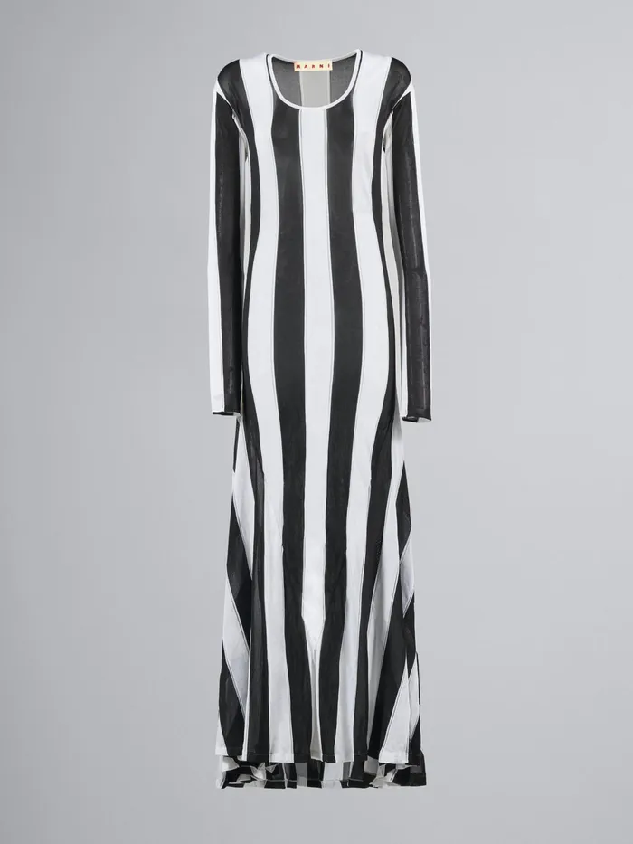 Marni Striped Knit Viscose Long Dress Black Womens Dresses