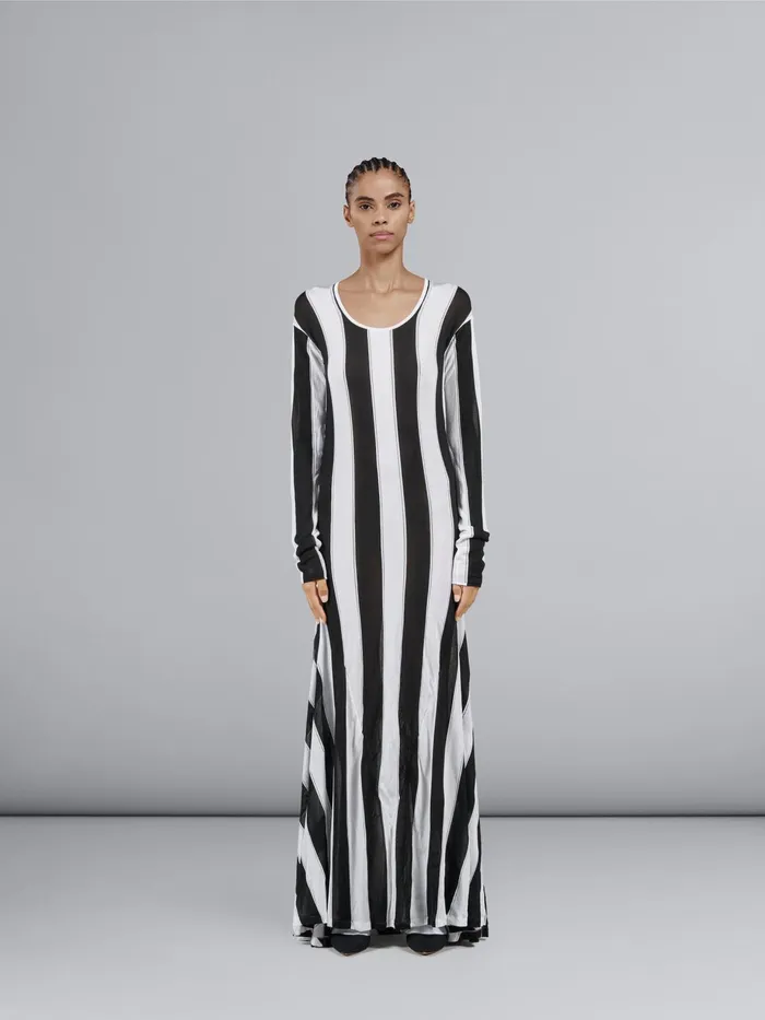 Marni Striped Knit Viscose Long Dress Black Womens Dresses