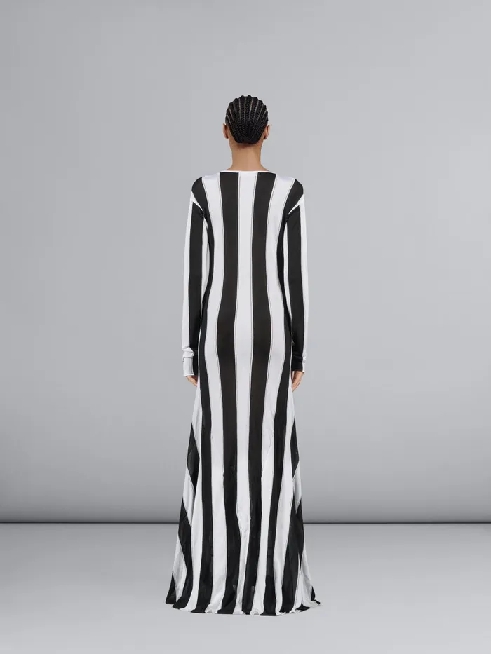 Marni Striped Knit Viscose Long Dress Black Womens Dresses