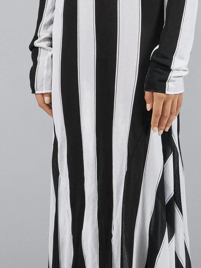 Marni Striped Knit Viscose Long Dress Black Womens Dresses