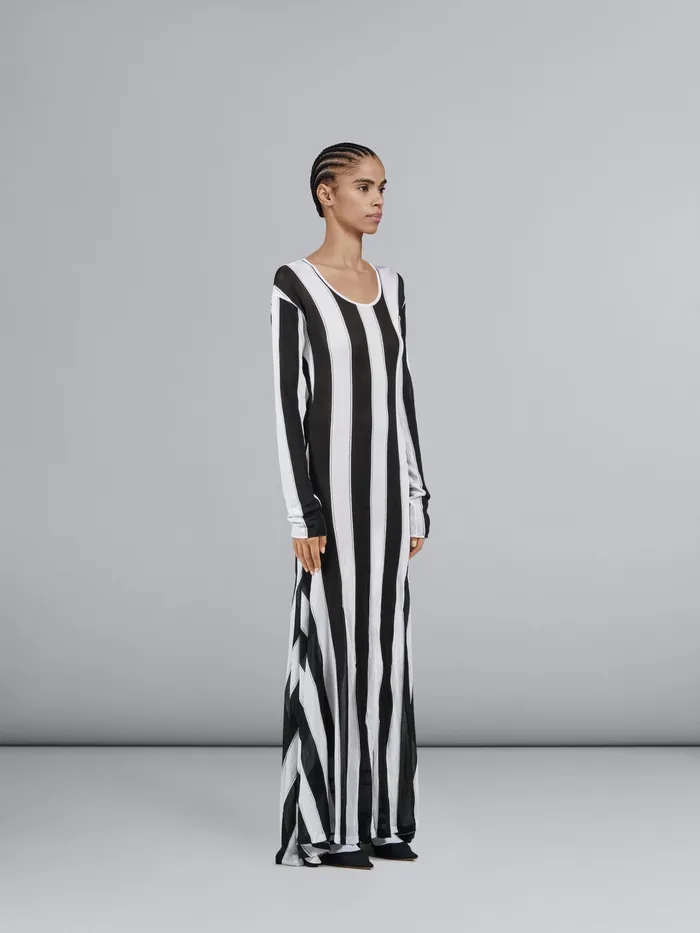 Marni Striped Knit Viscose Long Dress Black Womens Dresses