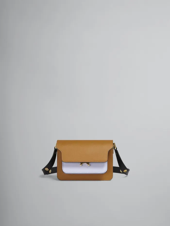 Marni Trunk Mini Bag In Brown Lilac And Black Saffiano Leather Dijon Womens Crossbody Bags Marni Trunk Mini Bag In Brown Lilac And Black Saffiano Leather Dijon Womens Crossbody Bags