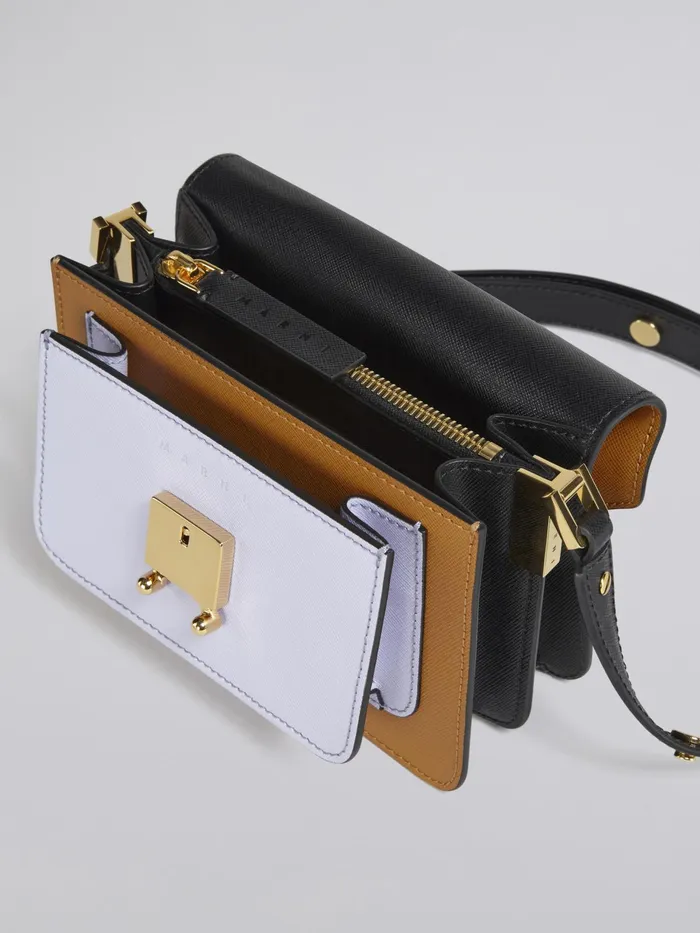 Marni Trunk Mini Bag In Brown Lilac And Black Saffiano Leather Dijon Womens Crossbody Bags Marni Trunk Mini Bag In Brown Lilac And Black Saffiano Leather Dijon Womens Crossbody Bags