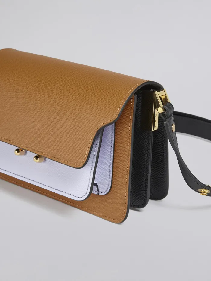 Marni Trunk Mini Bag In Brown Lilac And Black Saffiano Leather Dijon Womens Crossbody Bags Marni Trunk Mini Bag In Brown Lilac And Black Saffiano Leather Dijon Womens Crossbody Bags