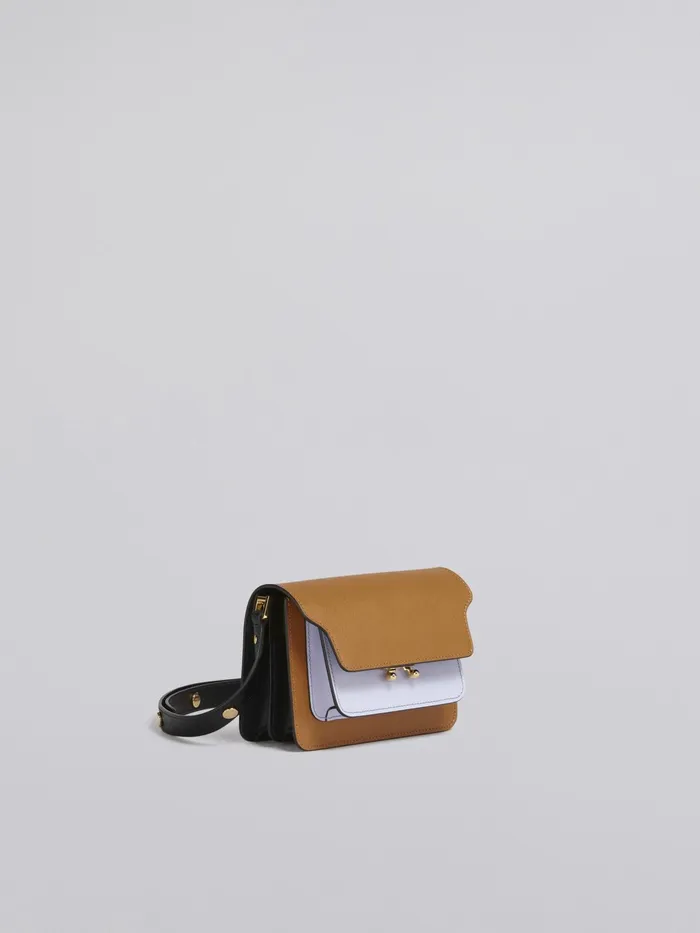 Marni Trunk Mini Bag In Brown Lilac And Black Saffiano Leather Dijon Womens Crossbody Bags Marni Trunk Mini Bag In Brown Lilac And Black Saffiano Leather Dijon Womens Crossbody Bags