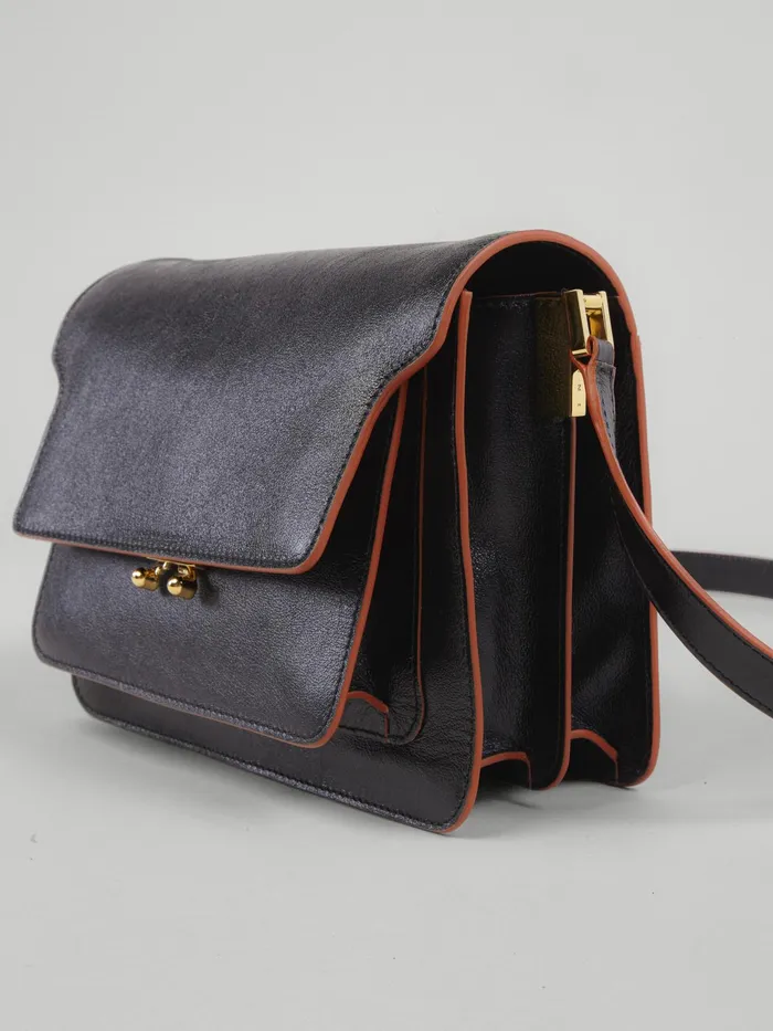 Marni Trunk Soft Medium Bag In Leather Black Womens Crossbody Bags Marni Trunk Soft Medium Bag In Leather Black Womens Crossbody Bags