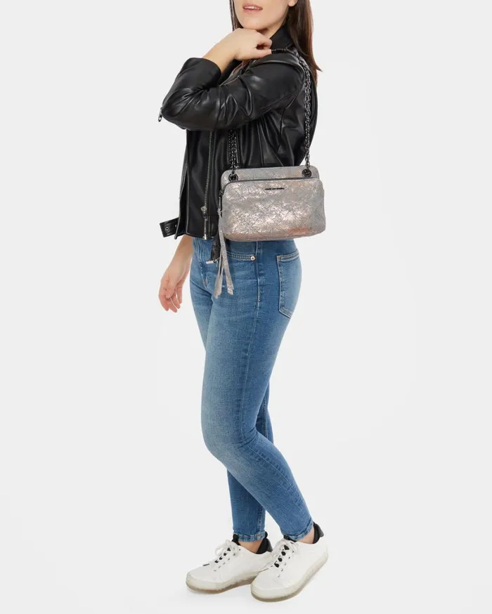 Maven Quilted Double Crossbody Rose Gold Distressed Denim Women Aimee Kestenberg Crossbody Bags