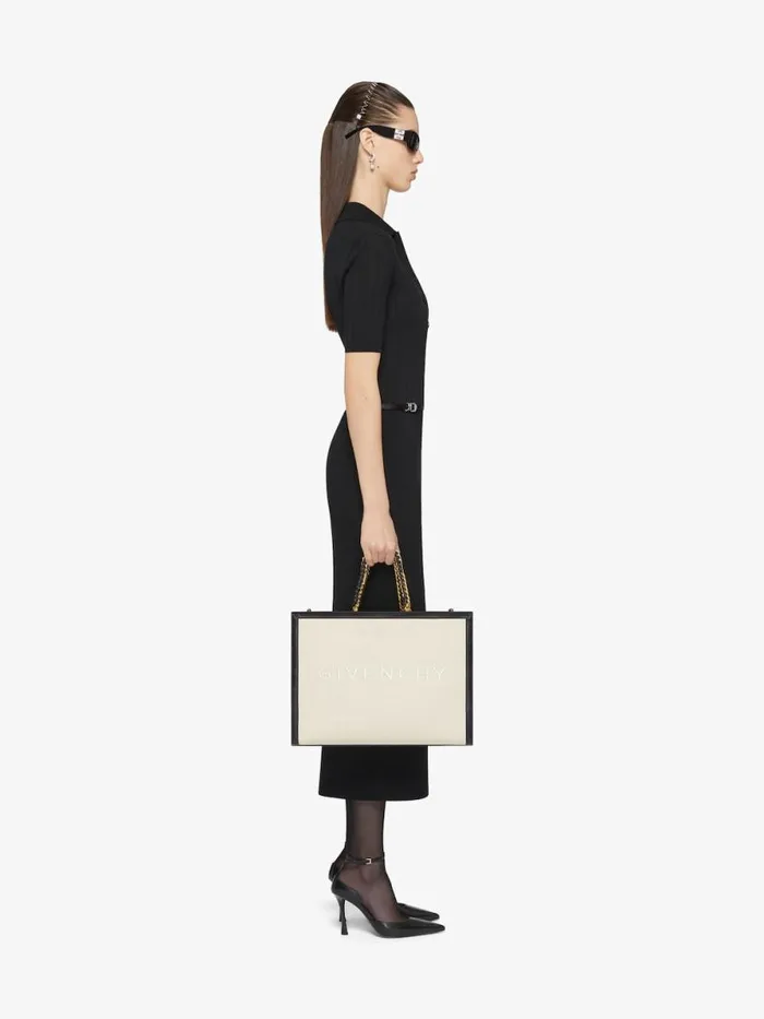 Medium GTote Shopping Bag In Canvas And Leather Natural Beige Women Givenchy Tote Bags