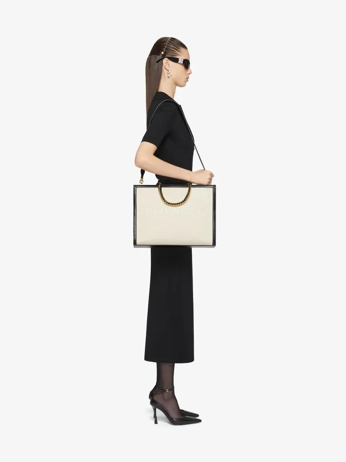 Medium GTote Shopping Bag In Canvas And Leather Natural Beige Women Givenchy Tote Bags
