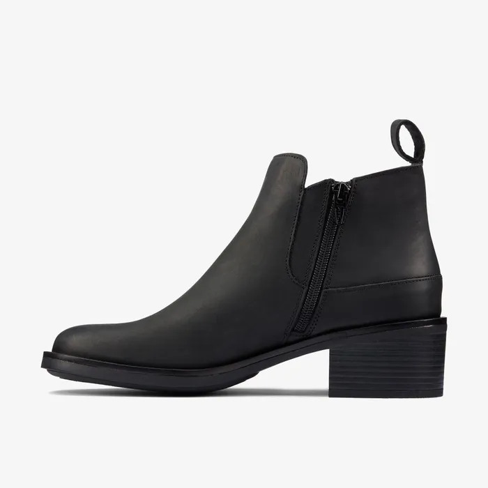 Memi Zip Black Leather Women Clarks Boots and Booties