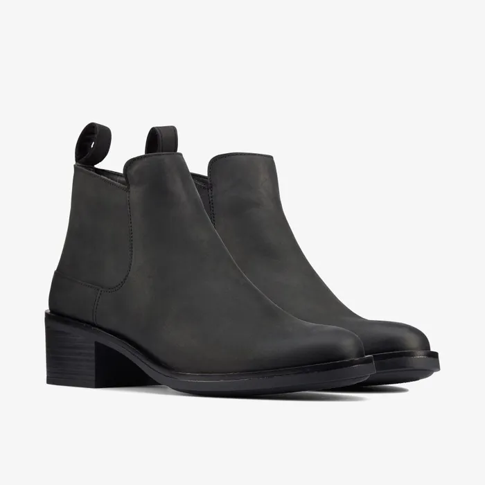Memi Zip Black Leather Women Clarks Boots and Booties