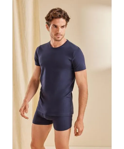 Men 2Pack Men TShirt Roundneck Daily Comfort Midnight FALKE Shirts