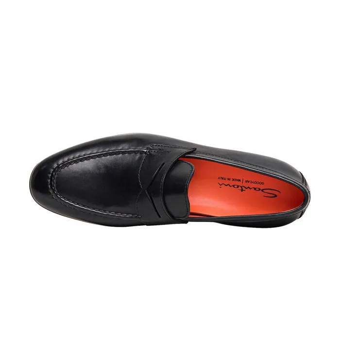 Men Black Leather Penny Loafer Santoni Loafers