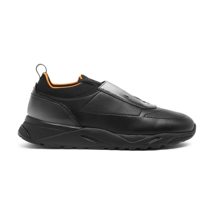 Men Black Leather Sneaker Santoni Sneakers