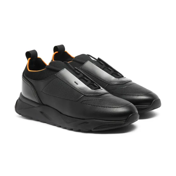 Men Black Leather Sneaker Santoni Sneakers